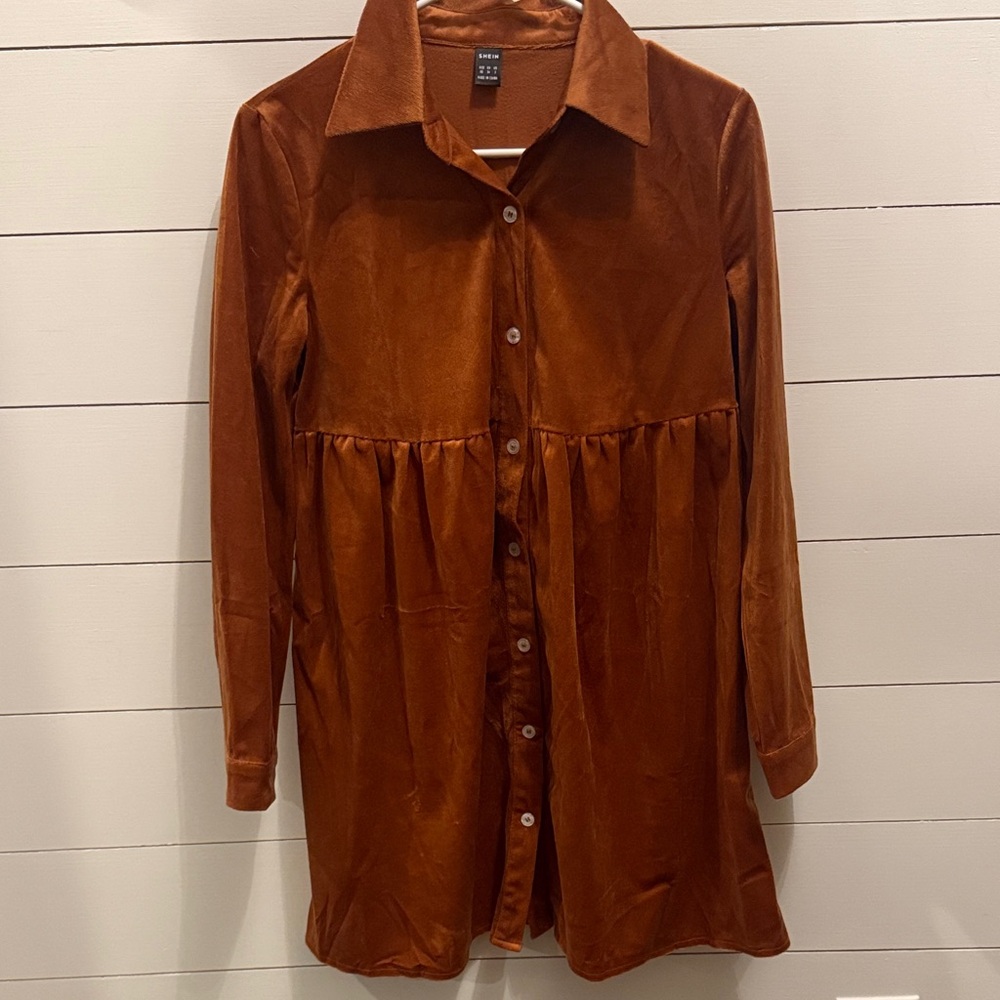 Brown Button-Up Long Sleeve Dress